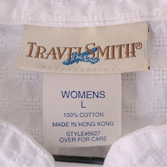 TravelSmith White Textured Cotton Button Down Resortwear Vacation Tunic Size L - Picture 6 of 7